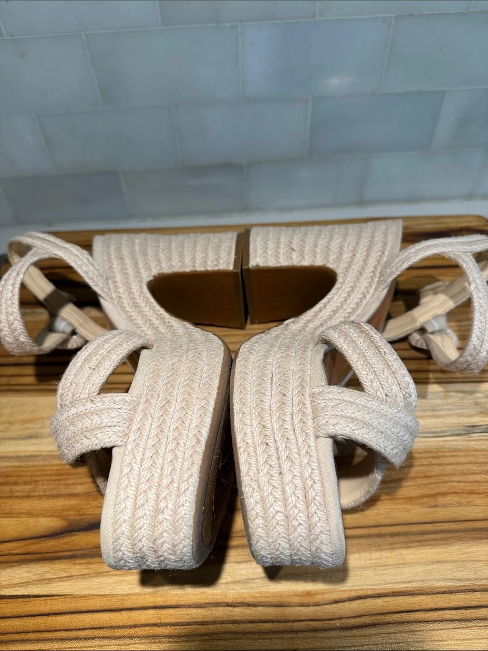 Chelsea & Violet Beige Braided Platform Sandals